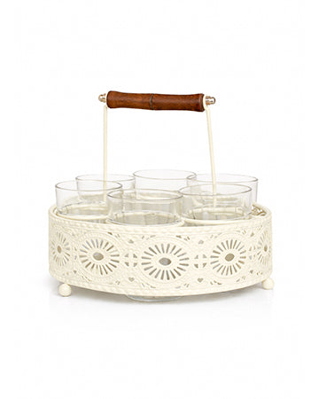 Premium Cutting Chai Glass Set of 6 with Metal Stand | Traditional Indian Tea Glasses with Heavy Brown Holder | Tapri Style Chai Cups for Home, Café, Restaurant & Kitchen Use